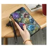 Colorful Rose Women Genuine Leather Long Clutch Coin Purse Zipper Tassel Fashion Phone Clutch Bag Wallets