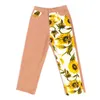 Jeans Woman Vintage High Waist Pants Fit Young Girls Cute Sunflower Stitching Pattern Autumn Winter Trousers Female Orange 211129