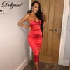 Neon Satin Lace Up Summer Women Bodycon Long Midi Dress Sleeveless Backless Elegant Party Outfits Sexy Club Clothes W220308