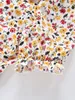 Girls Allover Floral Print Ruffle Trim Puff Sleeve Dress SHE