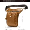 Mäns Äkta Läder Vintage Ben Väskor Midja Förpackningar Liten Solid Motorcykel Fanny Packing Man Fashion Design Bag