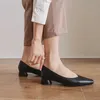 Обувь женщин натуральные натуральные кожи середины каблуки перчатки насосы квадратные ноги блочные каблуки мелкие обувь женские черные белые 40 210517