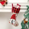 Christmas Stocking with Buffalo Plaid Swedish Santa Gnome Tomte Gift Bag Hanging Xmas Socks Decorations XBJK2110