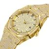 18k Gold Watch Men Quartz Mens Relógios de Aço Inoxidável Relógio de Negócios Homem À Prova D 'Água Data Ice Fora Diamantes Relogio Masculino Novo