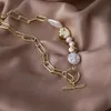 Hänghalsband ursprung sommar unik design asymmetri oregelbundet sötvatten pärla chokers halsband för kvinnor växla spännsmycken181y