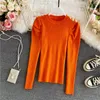 Autumn winter new design women's o-neck puff long sleeve knitted buttons patchwork candy color sweater tops jumper