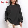 Camisola de malha feminina outono inverno elegante jumper enorme pulôver ovelo o ocasional casual malha bege marrom vintage longo 210914