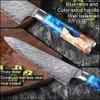 Xituo Kiten Knives Set Damascus Steel VG10 Chef Knife Cleaver Paring Bread Nóż Niebieska żywica i kolorowy drewno narzędzie do gotowania