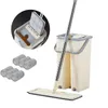 Shebaking 360 Rotating Flat Mop with Bucket Household Cleaning Squeeze 4/6Pcs Replaceable Microfiber Pads 210805
