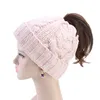 Gorros de cola de caballo para mujer, gorro de punto con giro de invierno, gorro de lana cálido horsetai, gorro de calavera, gorro de esquí de ganchillo para exteriores ZWL139