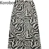 Korobov contraste couleur imprimé jupe haute taille femme divisé design décontracté jupes entièrement-correspondantes femelles faldas faldas mujer 2d640 210430