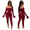 Kvinnor Designer Två Piece Set Jumpsuit Off Shoulder Leggings Sexig Fashion Skinny Bodysuit Pullover Bekväm Clubwear