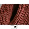 Женщины мода с наплечниками обрезанные вязаные свитер винтаж высокой шеи рукава женские пуловеры шикарные вершины 210507