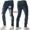 Mäns Jeans Ripped Slim Solid Färg Distressed Pencil Byxor Ljus Blå Fashion Byxor 2022 Vår och Höst 28-36