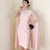Abito patchwork rosa per donna O collo manica lunga vita alta abiti longuette slim abbigliamento moda femminile estate 210520
