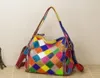 Wysokiej Jakości Skórzane Panie Casual Patchwork Geometryczny Projekt Messenger Torba Na Ramię Moda Damska Kolor Block Tote Bag