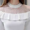Moda Ruffle Top Bianco Nero Impiombato Femminile Camicetta Blusas Mujer De Moda Autunno Solido O-Collo Manica Lunga 7125 50 210506