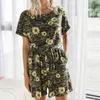 High Street Loose Print Playsuits Mujer Verano Camuflaje con manga corta Mono mujer mono monos para mujer 210514