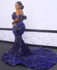 Long Sparkly Women Evening Gowns Sexy Mermaid Off The Shoulder Sweetheart Royal Blue Sequined African Formal prom dresses