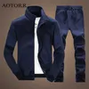 Solide Mens Survêtement Automne Printemps Veste + Pantalon de survêtement 2 pièces Ensemble Mâle Casual Sportswear Zipper Sweatsuit Marque Vêtements 211222