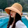 Split Curling Fisherman Hat Summer Korean version med Windproect Rope Bow Breattable Sunshade Sunscreen Women Wide Brim Hats3414169