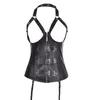 Bustiers Korsetts Großhandel Schwarz Steam Punk Leder Offener BH Korsett Bustier Sexy Dessous Frauen Lace Up Tops Tanga