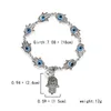 Bracelets extensibles à breloque bleu mauvais œil plaqué argent antique main de Fatima avec petite cloche