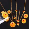 Ethiopian Gold Color Hair Piece Pendant Necklace Earings Ring Hair Pin Bracelet Eritrea Africa Women Wedding Jewelry Set H1022