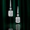 Klassieke luxe sieraden Dangle Oorbellen 18K White Gold Fill Emerald Cut Moissanite Diamond Zircon Party Long Women Wedding Brand 2501