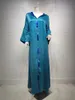 Vêtements ethniques Robe à capuche Robe Hijab Abaya Femmes musulmanes Mode Jalabiya Manches Gland Maroc Kaftan Djellaba Dubaï Islam Bleu G