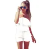 Women's Solid Ruffled Playsuit Ladies Strapless Sleeveless Elastic Weaist Playsuit New Sweet Elegant Beach Style Playsuits 210422