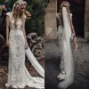 Ivory 2021 Berta Full Lace Mermaid Trouwjurken Bruidsjurken V-hals Cap Mouw Strand Tuin Custom Made Vestido de Novia