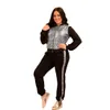 Tute con paillettes Pantaloni sportivi da donna di grandi dimensioni con cerniera Patchwork Abbigliamento sportivo Set da 2 pezzi Completo da abbinare all'autunno Vendite dirette all'ingrosso