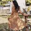 Blumendruck Boho Strand Langes Kleid V-Ausschnitt Elegante Dame Wrap es Schmetterling Kurzarm Sommer Party Vestidos 210508