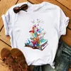 Moda Kadın Kelebek Ağacı Üstleri Baskı Harajuku Yaz Tişörtleri Rahat Yuvarlak Boyun Kısa Kollu Kadın Üst Tee Gömlek Bırak Gemi
