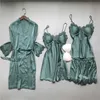 Bielizna FiklyC Cztery sztuki Kwiatowe Dekoracje Sexy Damskie Piżamy Piżamy Zestawy Przyjazd Letnie Krótkie Spodnie Nocne Ustawia Q0706