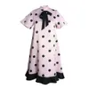 Vrouwen jurk ruches flare mouw dot jurken plus size vintage sexy roze lange zomer kleding mode 210513