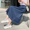 Elastic High Waist Skirts Womens Plus Size Buttons Pockets Casual Vintage Korean Jeans Skirt A Line Fashion Oversized 210506