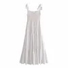 Summer Dress Woman Cutwork Embroidery White Slip Long es Women Casual Tie Up Strap Ruffle Beach Midi 210519