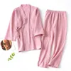 Japanese Kimono Set 100%Cotton Pajamas Two-piece Couple Yukata Loose Men's And Women's Sweat Steaming Suit Home Service 210809