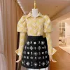 Embroidery Hit Color Women'S Sexy Shirt Lapel Stand-Up Collar Bubble Print Sleeve Slim Women Fashion 210525