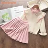 Bear Leader Girls Winter Clothes Set Long Sleeve Sweater Shirt Skirt 2 Pcs Clothing Suit Bow Baby Outfits for Kids Girls Clothes 220124