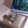 Sparkling Luxury Smycken Par Ringar Stor Oval Klipp Vit Topaz CZ Diamond Gemstones Kvinnor Bröllop Bridal Ring Set Present