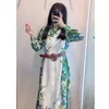 Summer White Green Vintage Floral Shirt Dresses for Women Chic Buttons Belt Midi Dress Woman Long Sleeve Casual Vestidos 210430