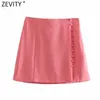 Zevity المرأة الأزياء الصلبة أزرار اللون الديكور سبليت مصغرة تنورة faldas موهير الإناث الجانب سستة عارضة vestidos QUN774 210621