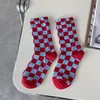 Jesień Zima Damskie Czarne Białe Skarpety Checkerboard Mężczyźni Hip Hop Bawełna Unisex Sock