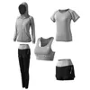 Mulheres Yoga Fitness Tracksuits Moda Trend Crop Tank Tops Shorts Pant Gym Sports Outfits Suits Feminino Running Sportswear 5 peças