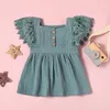 Bébé filles robes enfants dentelle manches solide doux coton lin robe été mode enfant en bas âge bébés fille vêtements M3514