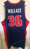 مخصص Retro Rasheed 36 Wallace College Basketball Jersey All Mesitched White Blue Red Size S-4XL أي رقم رقم