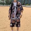 Mäns Tracksuits Casual Shorts Sweatshirts Koreanska Fashion Sets Hawaiian Shirt Två Piece Set 2021 Sommar Basket Hip Hop Kläder